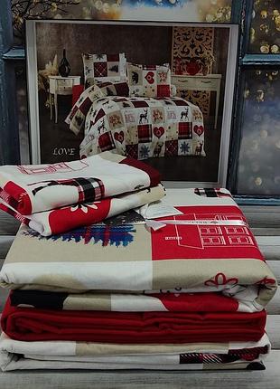 Евро размер. фланелевое (байковое) постельное белье. в клеточку. бордовый, красный. новогоднее. турция