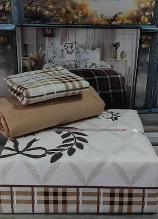 Фланелевое (байка) постельное белье. евро размер. belizza турция. коричневое, новогоднее. в клеточку. giant