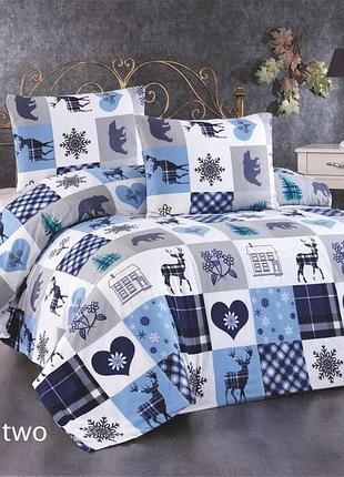 Фланелевое (байковое) постельное белье. евро размер. belizza турция. голубое в клеточку. chrismas two