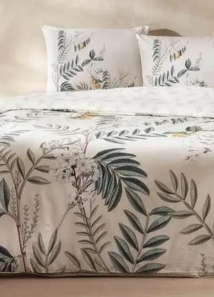 Lianna евро размер. постельное белье из натурального хлопка. ранфорс. tac турция. листья кремовый цвет. знижка