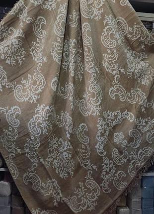 200х240см. плотный бежевый с белым хлопковый плед, покрывало. вензель. турция sarar 1645b