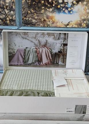 Летний комплект в вафельным покрывалом. 100% хлопок. pupilla турция. monica зеленое постельное белье