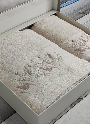 Трикотажные полотенца с вышивкой. 2 шт/уп. турция pupilla luiza yildiz pudra