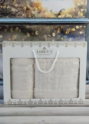 Кремовые махровые полотенца. подарочный набор. турция mame kanaple krem