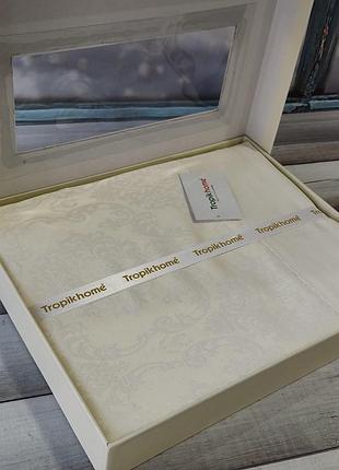 Бавовняна кремова скатертина, 160-220см. туреччина cot-poly masa damascus