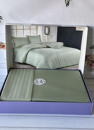 Однотонный в полоску (страйп). сатин страйп. евро размер. поликотон. хаки цвет. happy cotton турция 08