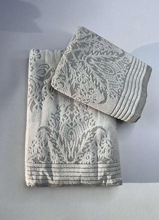 Велюр / махра. набор 70-140 и 50-90см. полотенца турция pupilla violet беж