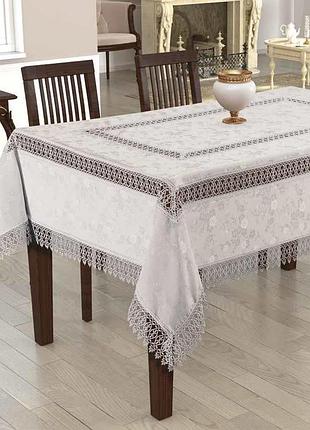 Скатерть кремовая с кружевами 160x200 tropik home fringed agk 243.