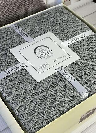 220х240см., вязаный хлопковый плед. romeo home турция. естественная ткань. светлый серый цвет.