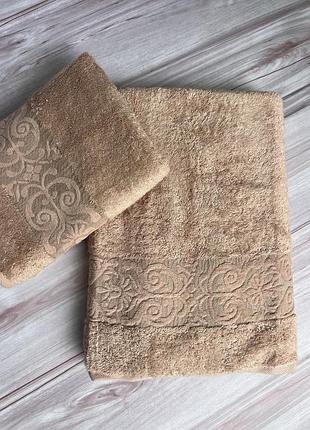 Бамбукові рушники баня + обличчя. 100% бамбука. щільні та товсті. туреччина pupilla вензель колір беж з рожевим