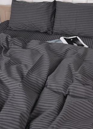 Евро комплект постельного белья бязь (хлопок). серое в полоску. модель сірко