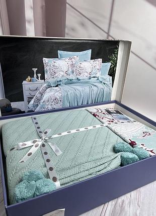 Мятного цвета покрывало, простынь с наволочками. летнее постельное белье 100% хлопок.  турция знижка