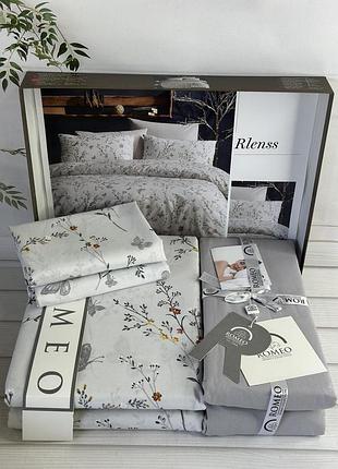 Поплин. евро размер. постельное белье из натурального хлопка. серое с цветочками. турция. rlenss