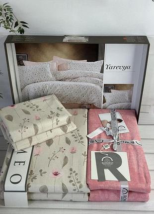 Поплин. евро размер. постельное белье из натурального хлопка. розовый, персиковый. цветы. турция. yarevya