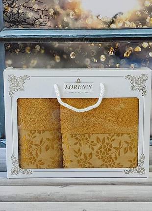 Желтые махровые полотенца. банное + лицевое. турцмя. mame romaska yellow