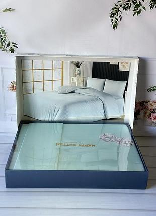 Однотонный в полоску (страйп) постельное белье евро размер. поликотон. нежный голубой. happy cotton турция 04