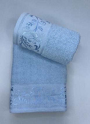 Рушники комплект 70-140 та 50-90см. рушники махрові. бавовна. туреччина 02219 голубий колір