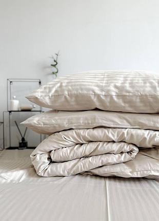 Беж. двухспальный сатин страйп постельное белье. 100% хлопок. индивидуальный пошив на заказ.