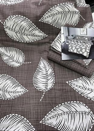 Коричневый з листьями. евро комплект постельного белья бязь (хлопок). модель листя