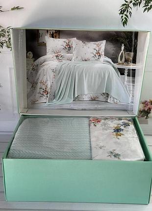 Плед + простынь с наволочками. ранфорс. 100% хлопок. евро размер. турция. мята