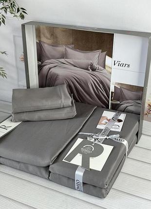 Тенсель, однотонное постельное белье в евро размере. серого цвета. 4 наволочки. турция.