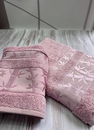 Рушники бамбукові баня + обличчя. 100% бамбука. щільні та товсті. туреччина pupillaю колір рожевий на подарунок якісні товсті