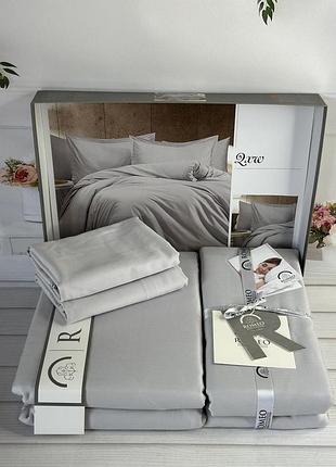 Тенсель, однотонное постельное белье в евро размере. серого цвета. 4 наволочки. турция.