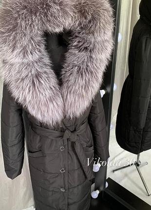 Пуховик пальто плащ з натуральним хутром чорнобурки з 42 по 58 розміри