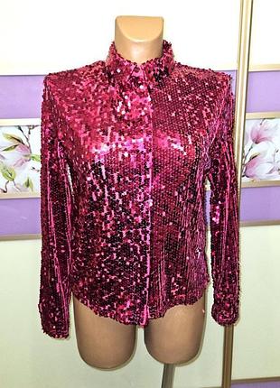 1+1=3** шикарная блестящая розовая блузка вся в пайетках primark, размер 44 - 46