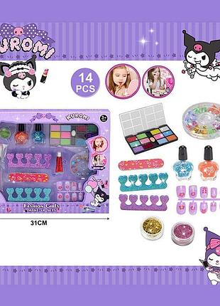 Дитячий набір косметики для дітей тіні, лак, блискітки, бальзам, пензлик, аксесуари для манікюру, накладні нігті, в коробці
