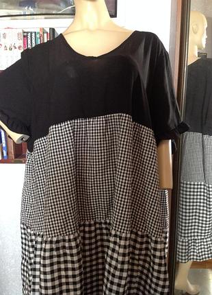 Комбинированное платье в клетку, р. 66-68