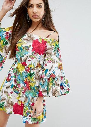 Распродажа платье prettylittlething с тропическим принтом