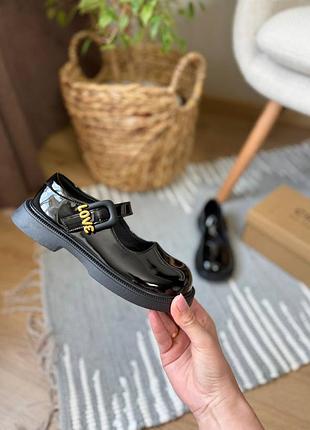 Туфли 126, р.32,34,36, лакированная эко-кожа, черный