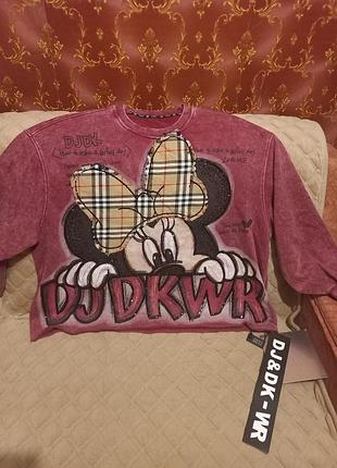 Стильный свитшот хлопок/варка петля 3-с нить с принтом микки. размер единственный л-2хл