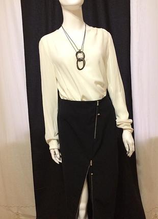 Женская молочная блуза с длинными рукавами шелк натуральный