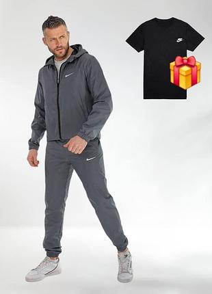 Плащевка! спортивный костюм на молнии с капюшоном + футболка nike