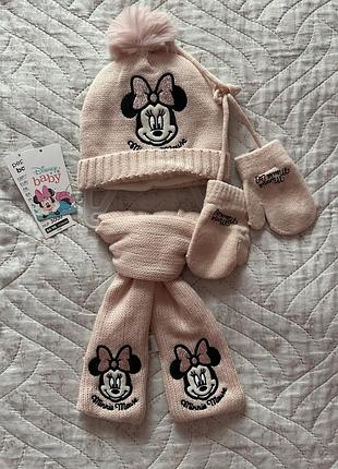 Комплект зимовий дівчинка шапка+шарф+рукавички на 1-2 роки 74-80