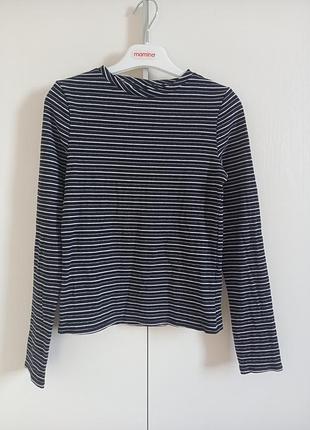 Школьный реглан лонгслив тонкая кофта кофточка водолазка гольф футболка с длинным рукавом черная в полоску f&amp;f для девочки 11-12 лет 152 как новый