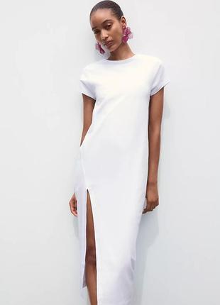 Сукня zara, біла сукня футболка zara, біла бавовняна сукня zara з розрізом
