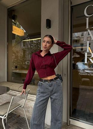 Ефектна акцентна вкорочена сорочка жіноча корсетна зі шнурівкою незвичайна