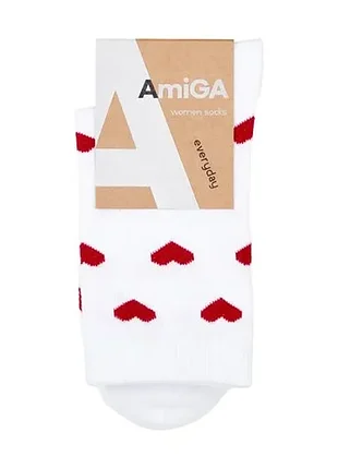 Носки женские amiga классические, сердечки, белые, размер 36-40