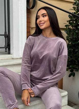 Женский велюровый костюм (свитшот + штаны)