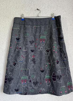 Вовняна сіра спідничка з матрьошками
