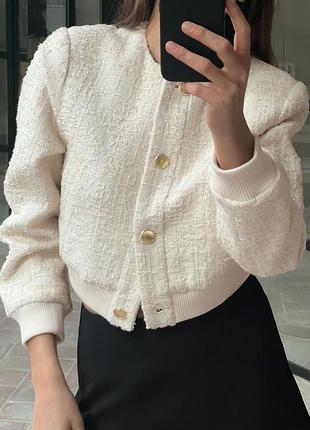 Твідова тепла куртка-бомбер zara