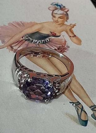 Каблочка серебряная с натуральным месторожденным аметистом качество италия позолотой белым 14 кр. золотом