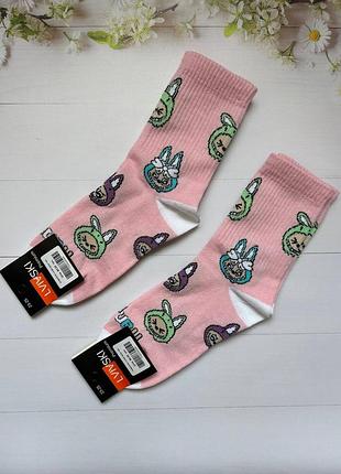 Шкарпетки lvivski високі рожеві з принтом labubu лабубу 23-25(36-39)