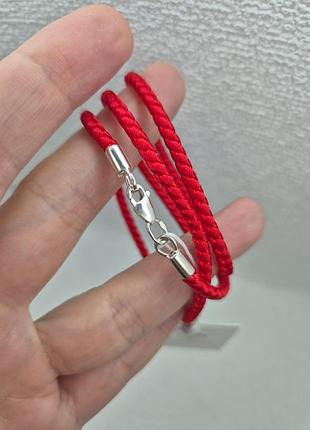 Гайтан на шию червоний 3мм, шнурок срібний для хрестика, для кулона, для підвіски