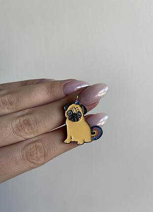 Пін значок металевий брошка “мопс-єдиноріг з райдугою”