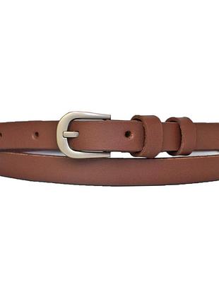Ремень для платья кожаный коричневый женский 15мм тонкий с серебряной пряжкой на талию