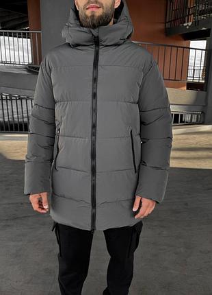 Зимняя мужская куртка storm серая графит удлинена на пуху